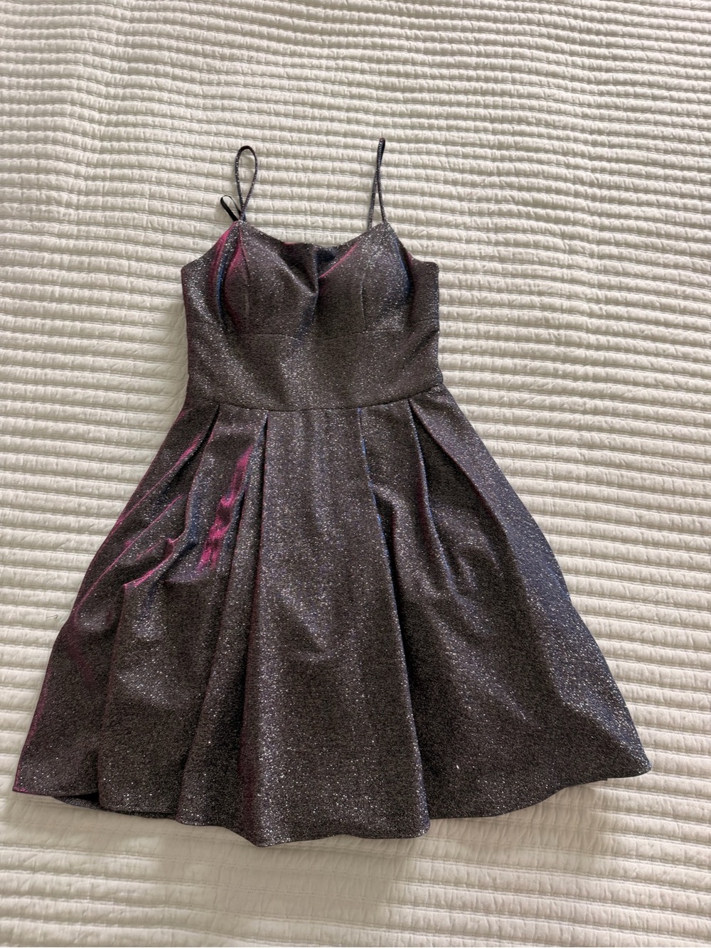Sparkle Fit-and-Flare Mini Dress in purple with Pink Sheen